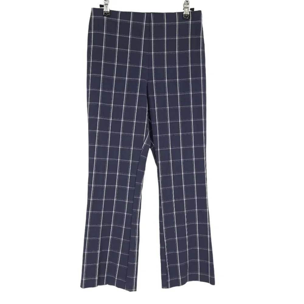 A New Day Straight Ankle Dress Pants Navy Blue Windowpane Plaid High Rise - Picture 1 of 6